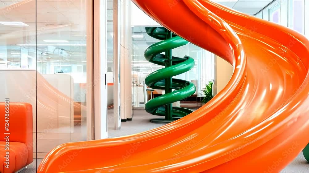 Modern Interior Design Bright Orange Slide in Office Space Promoting Fun and Creativity Modern Interior Design Bright Orange Slide in Office Space Promoting Fun and Creativity