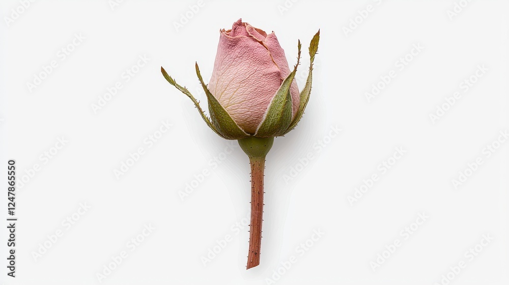 Fototapeta premium Dried Pink Rosebud Close Up on White Background