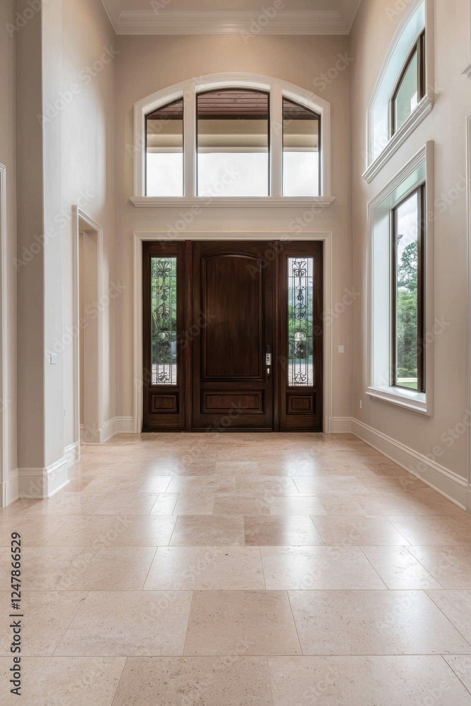 Elegant Interior Entryway with Grand Double Doors and Windows Elegant Interior Entryway with Grand Double Doors and Windows