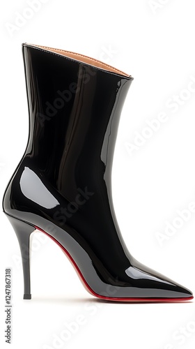 Black patent leather heeled boot studio shot