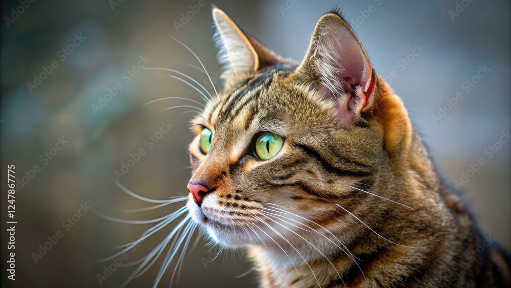 Brown Striped Cat Profile, Close-up Cat Face, European Shorthair, Feline Portrait, Bright Eyes, Pet Photography Brown Striped Cat Profile, Close-up Cat Face, European Shorthair, Feline Portrait, Bright Eyes, Pet Photography
