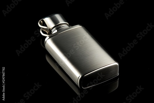 Metal Hip Flask on Black Background
