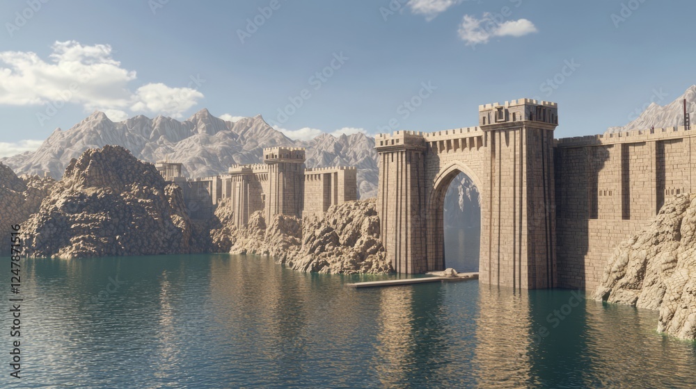 Scenic Fortified City on Rocky Island Surrounded by Tranquil Waters Scenic Fortified City on Rocky Island Surrounded by Tranquil Waters