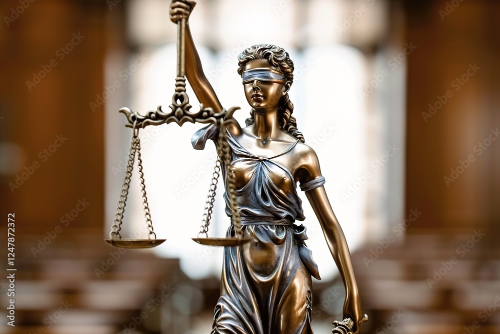 Statue of justice Goddess Themis on blurred background. Symbol of law. With copy space. Statue of justice Goddess Themis on blurred background. Symbol of law. With copy space.