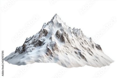 Landscape view of snow mountain isolated on white background, Aerial view of mountain range on white background. photo