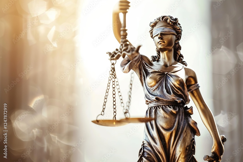 Statue of justice Goddess Themis on blurred background. Symbol of law. With copy space. Statue of justice Goddess Themis on blurred background. Symbol of law. With copy space.