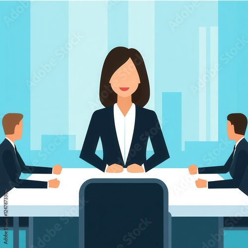 Confident Businesswoman Leading Meeting with Colleagues in Modern Office Setting photo