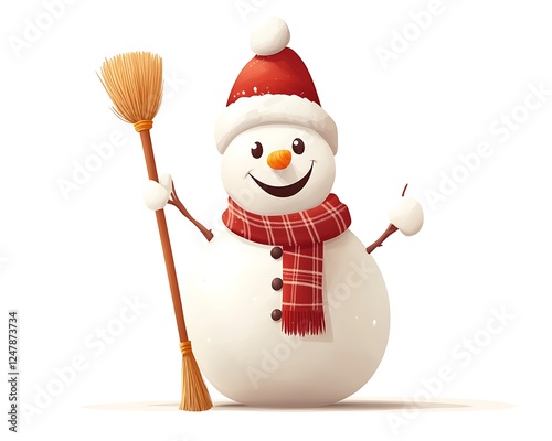 Smiling Snowman with Broomstick, Christmas Decor