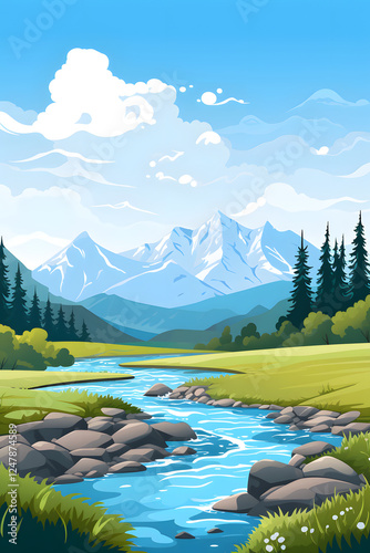 Wallpaper Mural Digital mountain and river illustration graphic poster background Torontodigital.ca