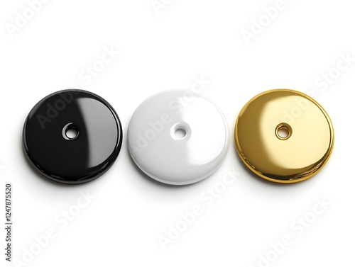 Three colored circular decorative accents on white background