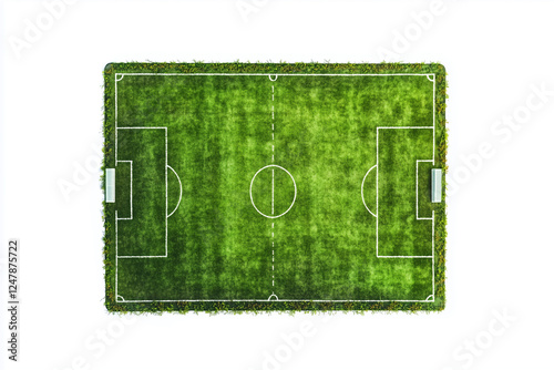 Top view football field isolated on white background, Selective focus soccer field on white, Grass field for outdoor activity sports.