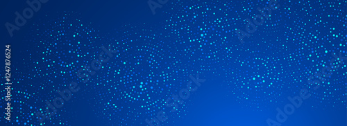 Blue digital technology pattern background. Glowing dotted circle wallpaper. Abstract dot round grid backdrop for business, science, healthcare, medicine, finance. Vector navy shining texture surface