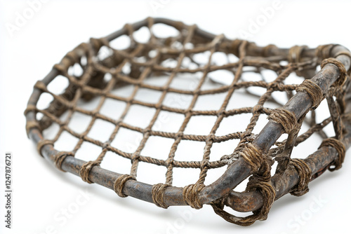 Selective focus fishing net isolated on white background, Fisherman trawl for fishing on white background. photo