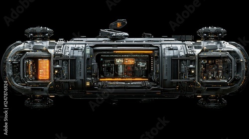 Fototapeta Naklejka Na Ścianę i Meble -  Futuristic spaceship interior, dark background,  sci-fi concept art