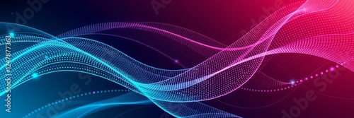 Abstract futuristic background with a wave of digital dots and lines in 3D rendering, abstract, flow, wave