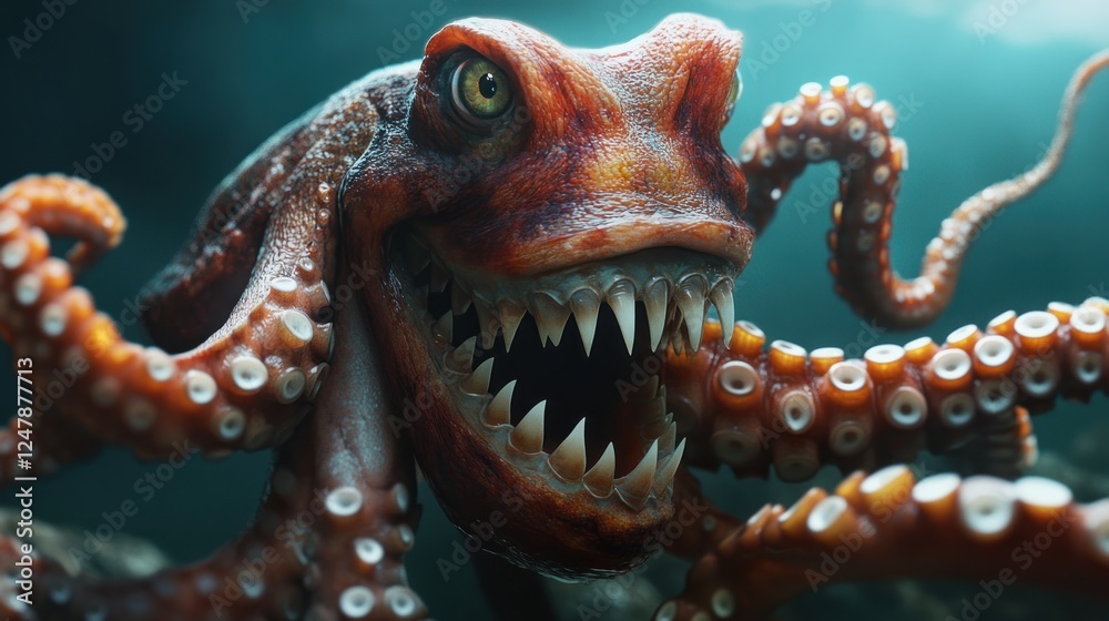 Obraz premium Deep Sea Terror: A monstrous Kraken with razor-sharp teeth.