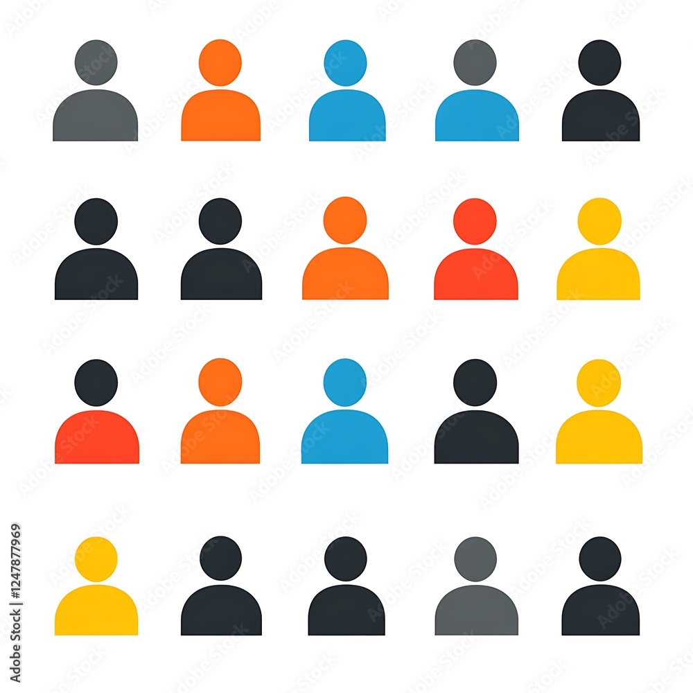 Colorful user icons grid on white background