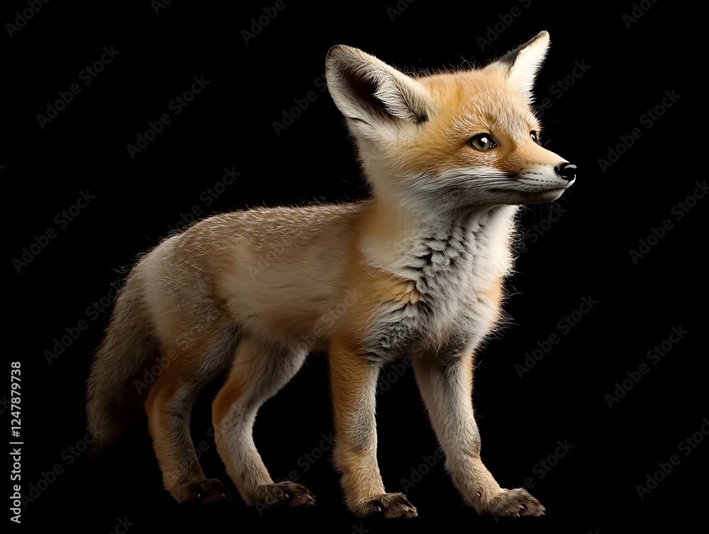 Obraz premium Red Fox Cub Profile Against Black Background