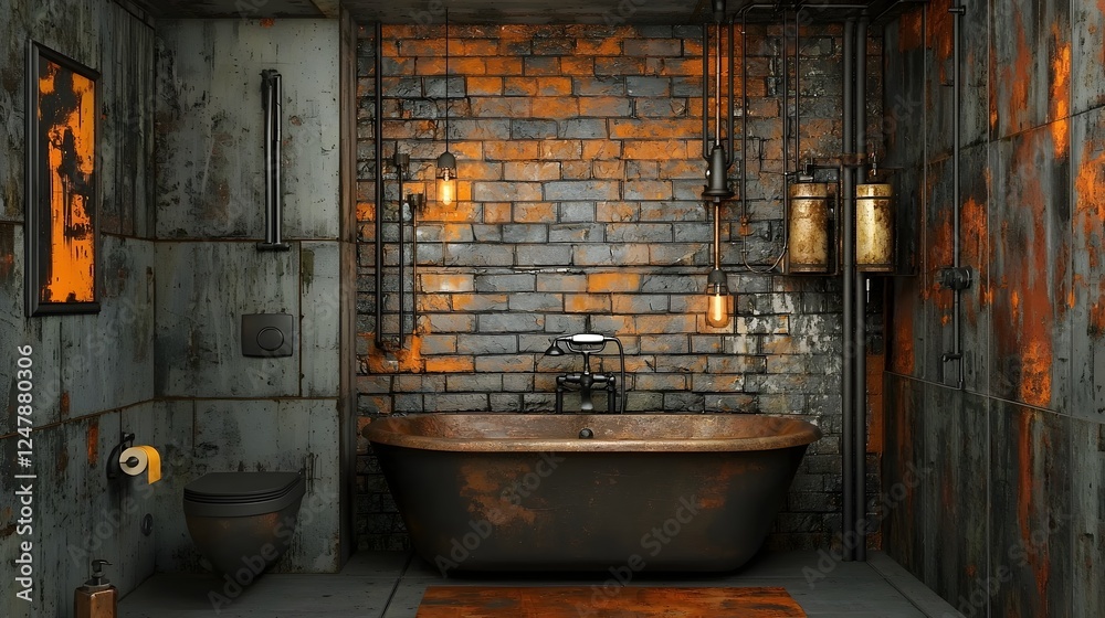 Rustic and Edgy Industrial Loft Style Bathroom with Exposed Brick Walls Matte Black Fixtures and a Modern Touch The Grungy Warehouse Inspired Design Creates a Masculine and Cozy Atmosphere Rustic and Edgy Industrial Loft Style Bathroom with Exposed Brick Walls Matte Black Fixtures and a Modern Touch The Grungy Warehouse Inspired Design Creates a Masculine and Cozy Atmosphere