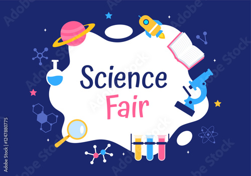 Science Fair Vector Illustration featuring a Chemist Conducting Chemical Experiments for Scientific Analysis, Data Collection, Research and Survey