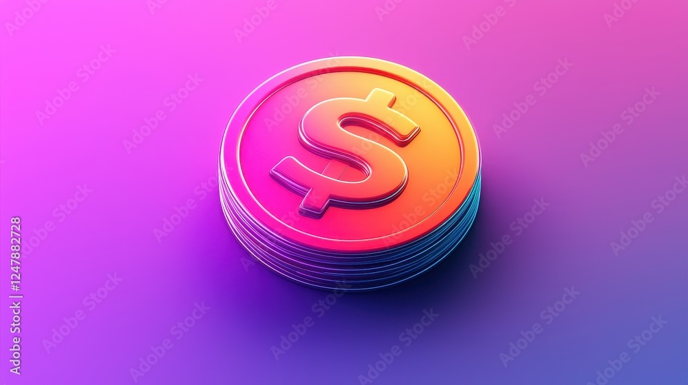 A vibrant 3D coin with a dollar sign illuminated against a colorful gradient background. A vibrant 3D coin with a dollar sign illuminated against a colorful gradient background.