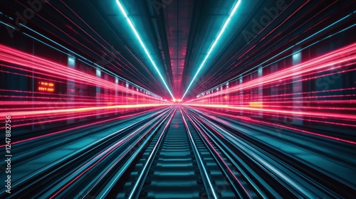Futuristic Train Tunnel, Speed, Lights, Cityscape, Travel Background