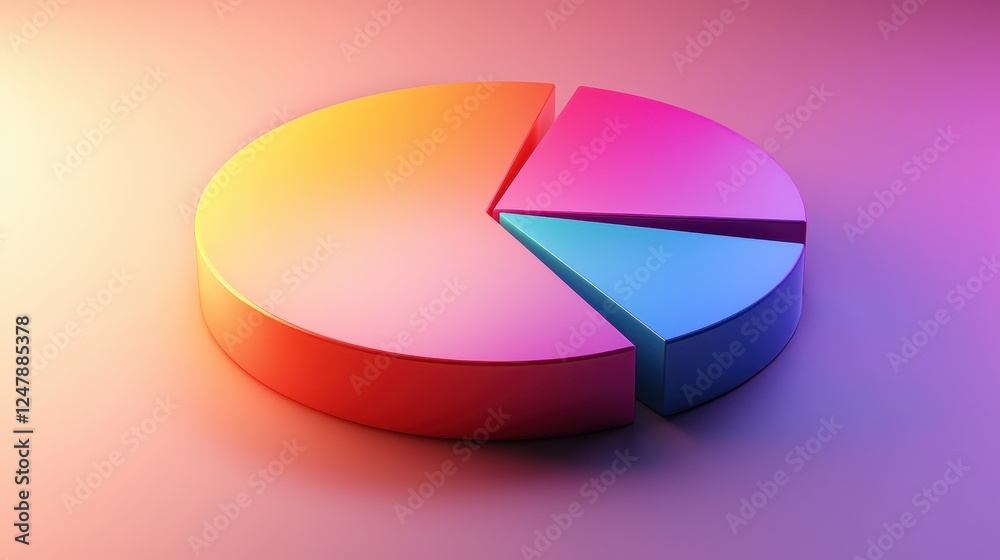 A vibrant, three-dimensional pie chart with colorful segments, set against a smooth gradient background, illustrating data visualization. A vibrant, three-dimensional pie chart with colorful segments, set against a smooth gradient background, illustrating data visualization.