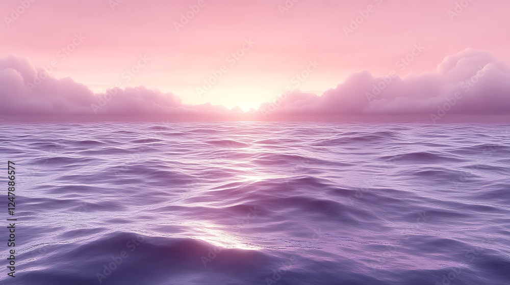 Naklejka premium Serene Pink Sunset Over Calm Ocean Waves