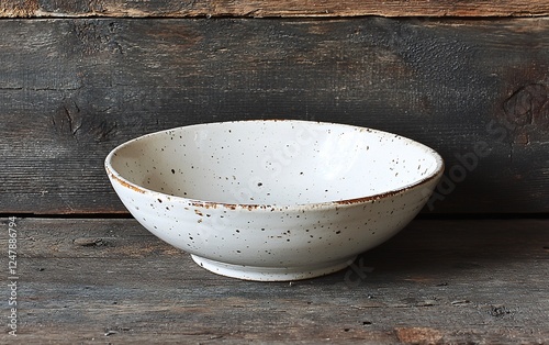 Rustic ceramic bowl on weathered wood photo