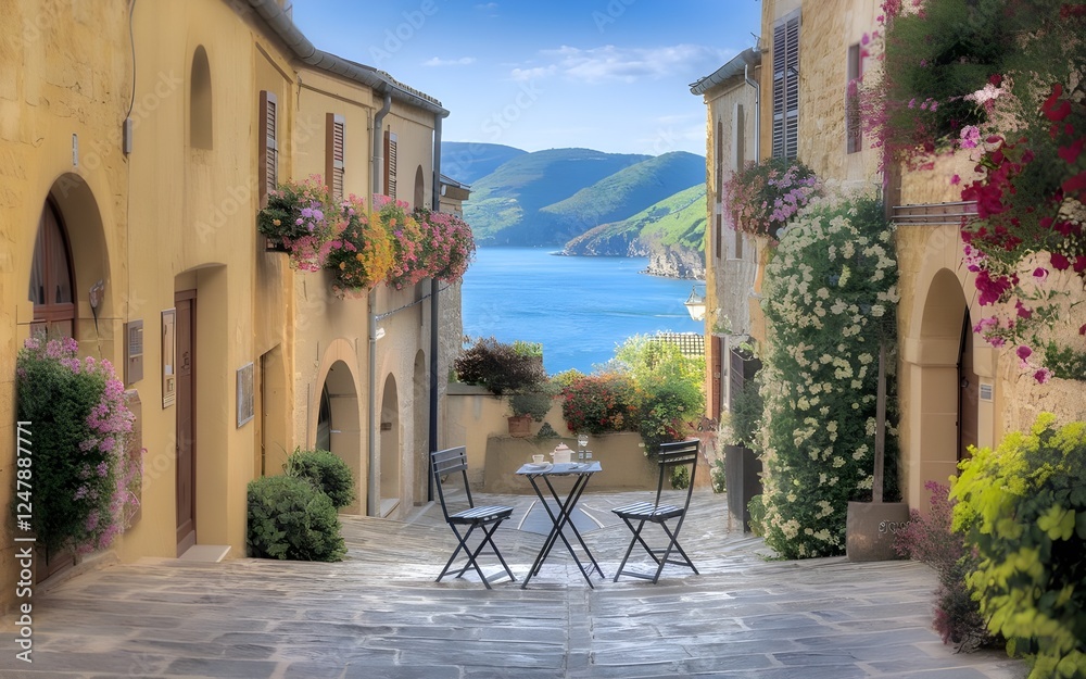 Obraz premium 3d image. Old Town, Street, 3d wallpaper and mural. Wallpaper on the wall.