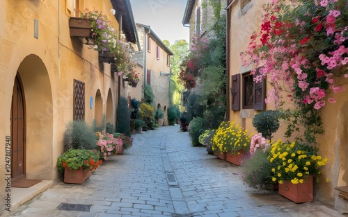 3d image. Old Town, Street, 3d wallpaper and mural. Wallpaper on the wall.