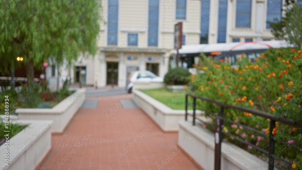 Blurred cityscape captures a bokeh view of a luxurious monaco street with vibrant greenery, elegant architecture, and a bustling urban ambiance amid defocused scenery. Blurred cityscape captures a bokeh view of a luxurious monaco street with vibrant greenery, elegant architecture, and a bustling urban ambiance amid defocused scenery.