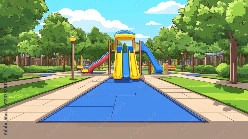 Vibrant Summer Playground Landscape Design for Children's Fun and Joyful Recreation Vibrant Summer Playground Landscape Design for Children's Fun and Joyful Recreation