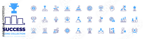 Success icon collection. Bold line style. Duotone colors. success, rolemodel, pyramid, mountain, target, goal, trophy, jobpromotion, perfection