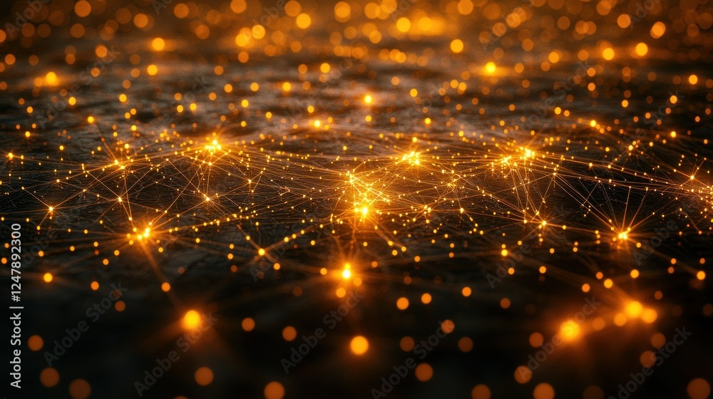 Obraz premium Global network connection, digital data flow, glowing nodes, dark background, tech concept