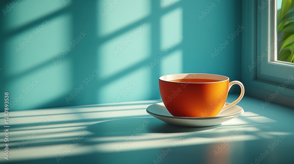 Sunlit teacup windowsill morning calm relaxation Sunlit teacup windowsill morning calm relaxation
