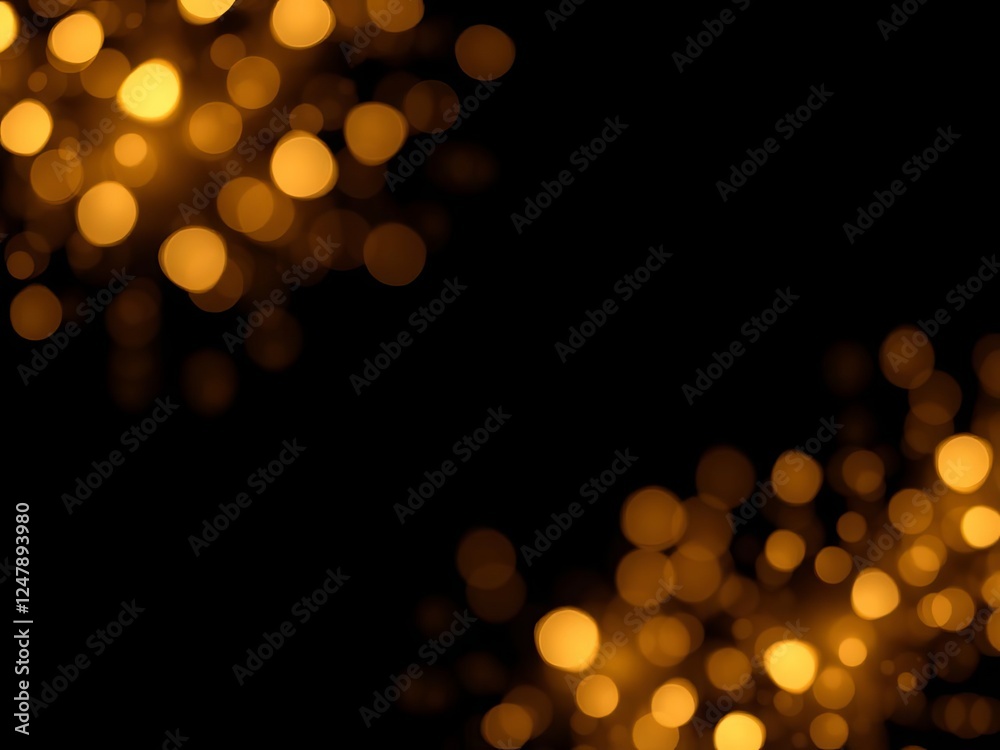 Obraz premium Beautiful abstract glittering Christmas lights background with gold sparkles on black, lights, glitter, background