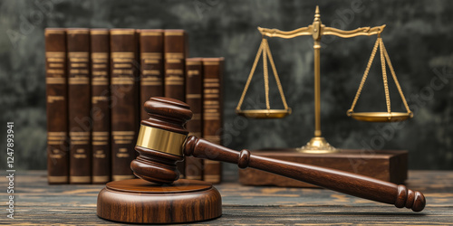 Gavel, golden scales of justice and law books on textured vintage background, law, justice, court, legal, gavel, scales, books, law books, legal system.
