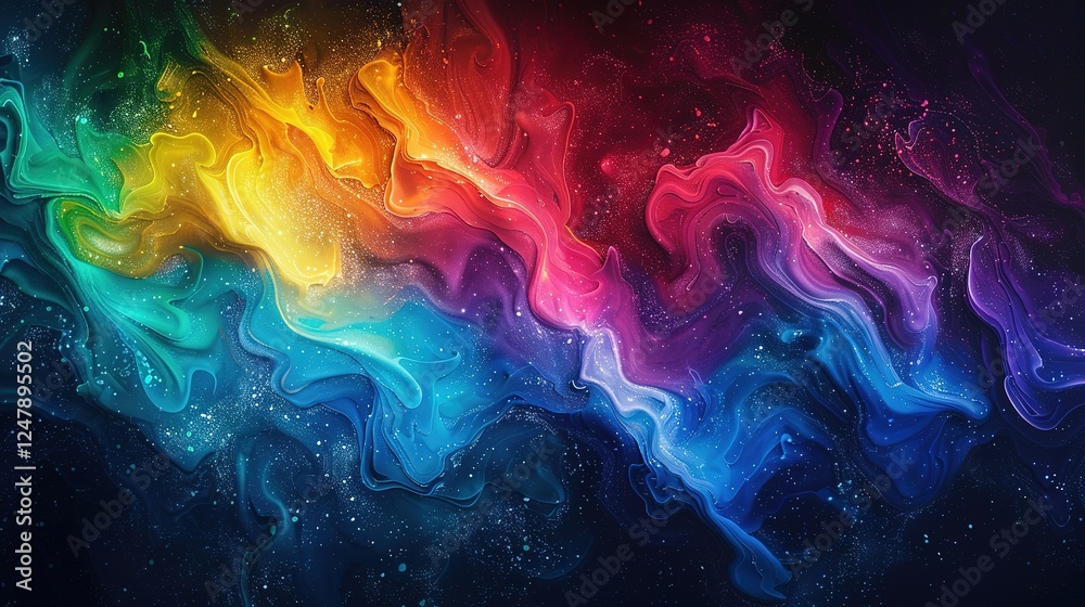 Fototapeta premium Rainbow_colors_wash_over_the_dark_blue_background