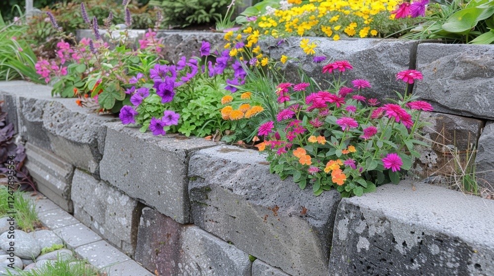 Naklejka premium Garden Features: Concrete is a popular choice for garden planters, fountains, and benches, providing strength and versatility in design for outdoor spaces.