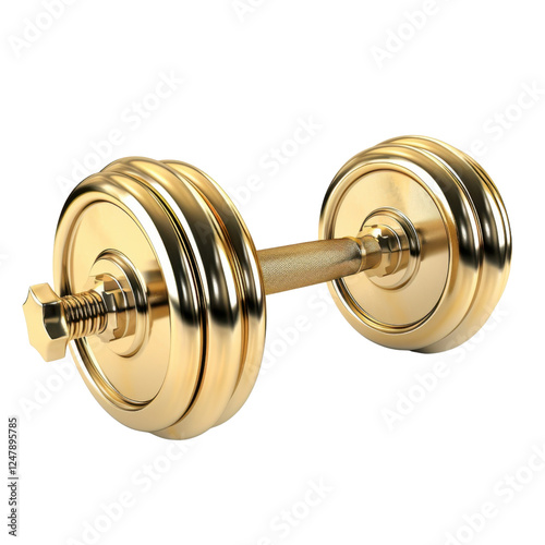 shiny gold dumbbell with sleek design, perfect for fitness enthusiasts and gym lovers. This elegant piece of equipment adds touch of luxury to any workout routine