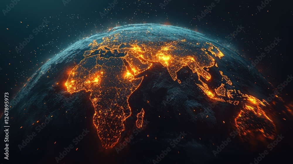 Obraz premium Global Night Lights Earth's illuminated cities, space background