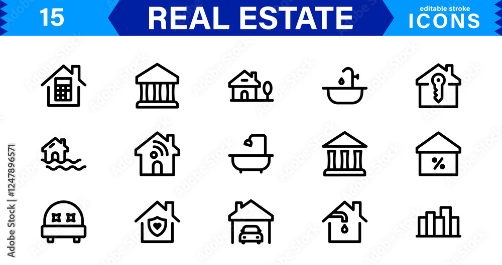 Real Estate Icon Set with Modern, Minimal, and Scalable Vector Icons for Property, Housing, Architecture, UI, Web, Mobile, and Graphic Design Real Estate Icon Set with Modern, Minimal, and Scalable Vector Icons for Property, Housing, Architecture, UI, Web, Mobile, and Graphic Design