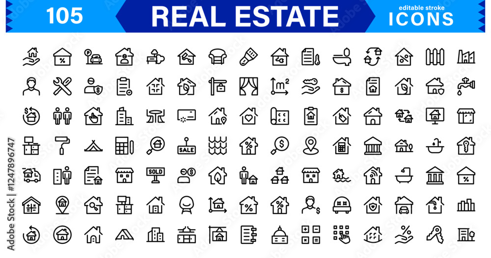 Real Estate Icon Set with Modern, Minimal, and Scalable Vector Icons for Property, Housing, Architecture, UI, Web, Mobile, and Graphic Design Real Estate Icon Set with Modern, Minimal, and Scalable Vector Icons for Property, Housing, Architecture, UI, Web, Mobile, and Graphic Design