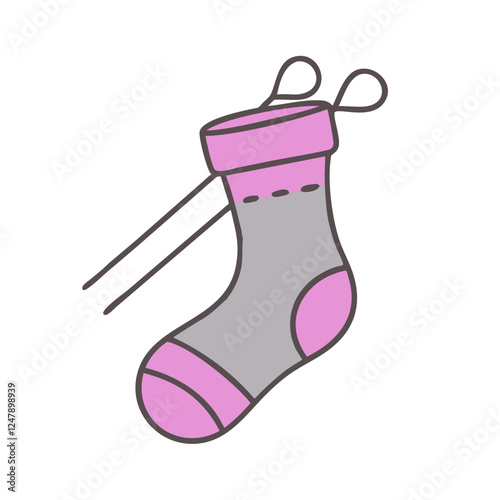 Knitting sock icon with needle and thread in pastel colors