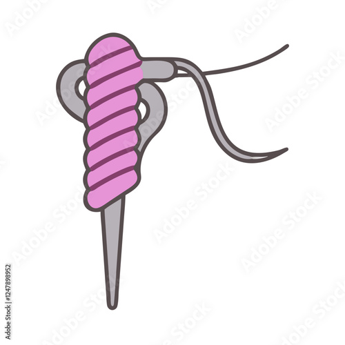 Upholstery needle icon with thread wrap in pastel colors