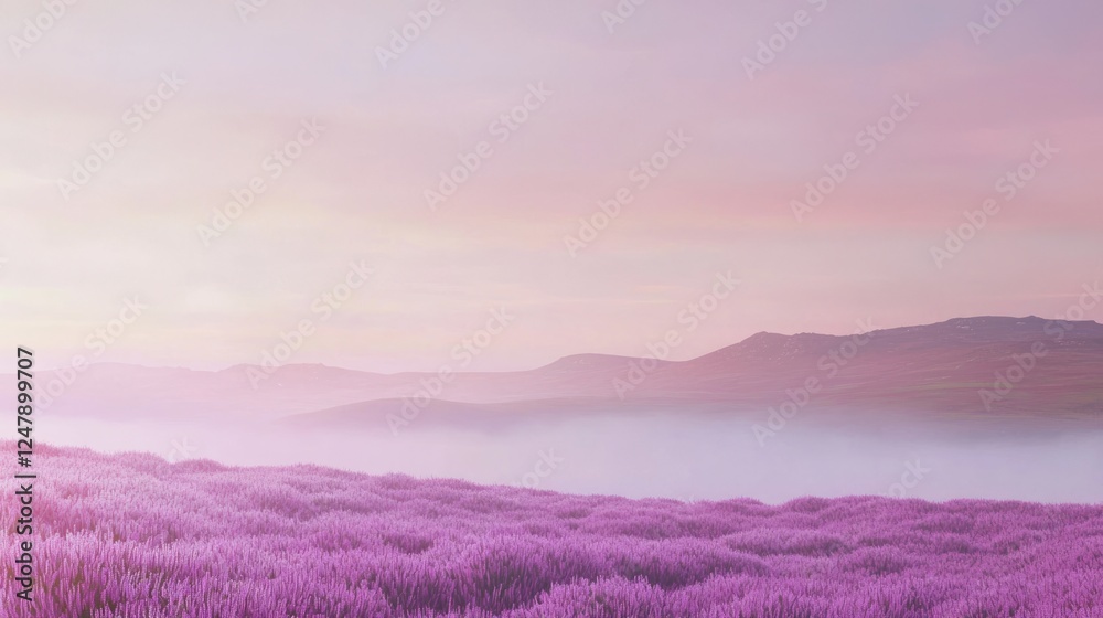 Serene Moorland Plateau Veiled in Low Mist at Dawn