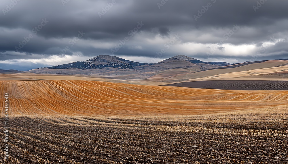 Autumn Field, Mountain Landscape, Dramatic Sky Autumn Field, Mountain Landscape, Dramatic Sky