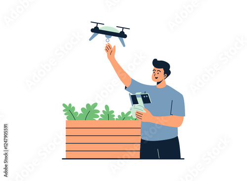 Illustration of an Modern Farming Technology Drone