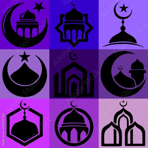 set of vector icons of mosque